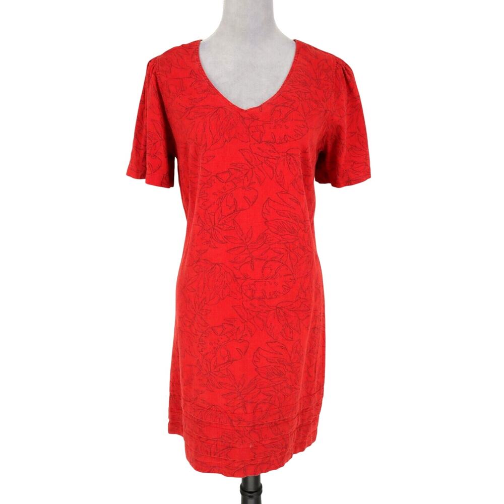 Nicole Miller Original Dress Womens Medium Linen Blend Red Black Floral Beach